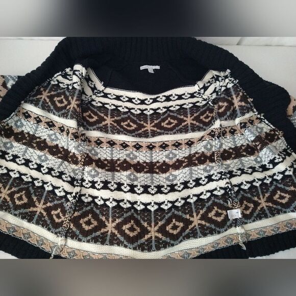 Old Navy Knit Cardigan Tan Black Aztec Southwest Cotton Lambs Wool Blend - Picture 2 of 10